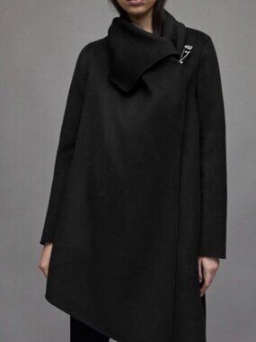 All Saints City Monument Black Asymmetrical Wool Coat
